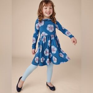 Tea Ruffle Collar Long Sleeve Playful Ballet Twirl Dress Teal Floral- Girls Sz 6